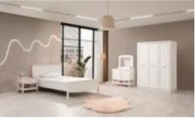 Kure White Youth Room Furniture Set with 3 Door Wardrobe