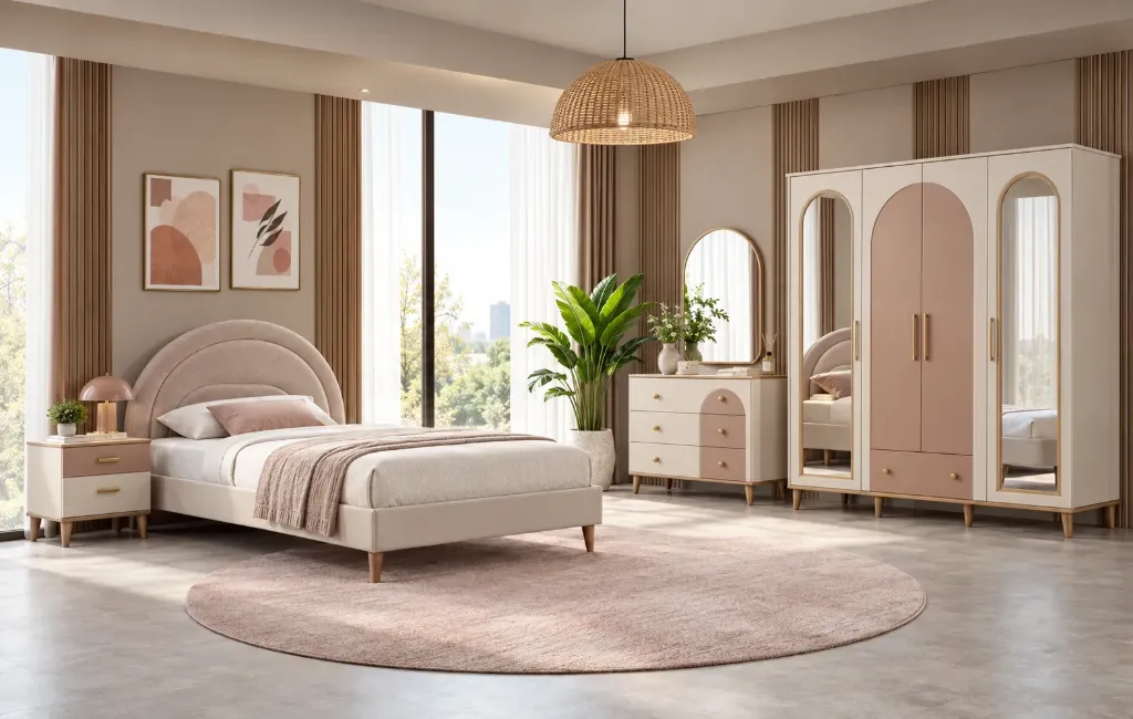 Rena Sandstone Cadiz Young Room Furniture Set with 3-Door Wardrobe