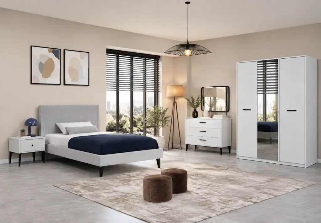 Milano Wood White Youth Bedroom Furniture Set with 3 Door Wardrobe