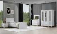 Snowy Youngroom White Youth Bedroom Furniture Set with 3 Door Wardrobe and 90 x 190 Bedstead (White)