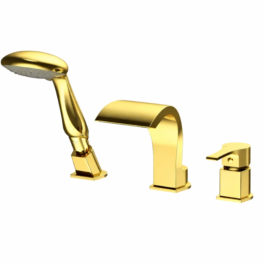 [MAK65-C-A] Atros Gold Robinet de Baignoire Encastré 3 Trous à Démarrage à Froid avec Douchette