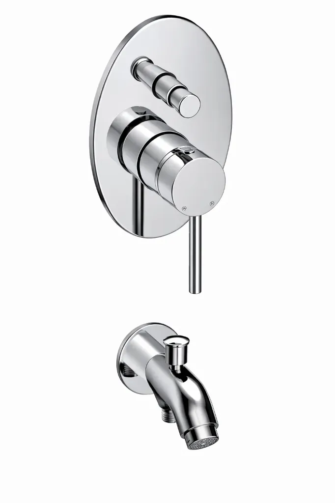 [MTA70] Robinet de salle de bain entièrement encastré Espina aspect chrome avec levier à broche et bec mural