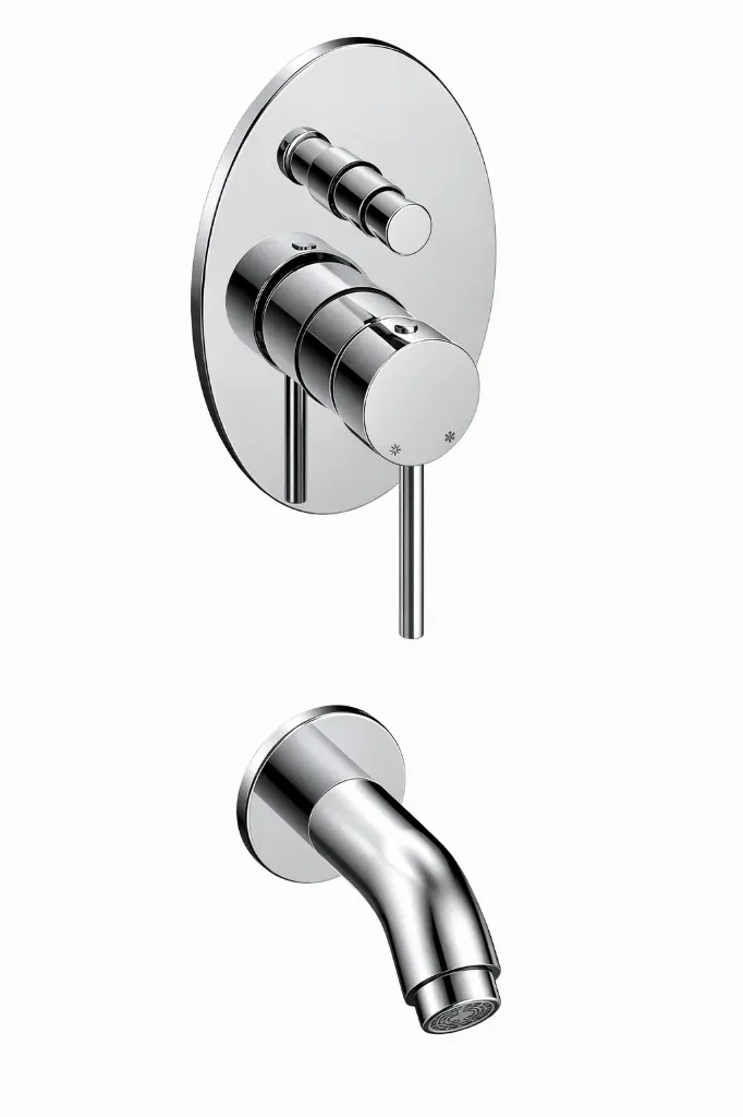 Espina Polished Silver-Look Concealed Wall-Mounted Bathroom Faucet with Curved Spout