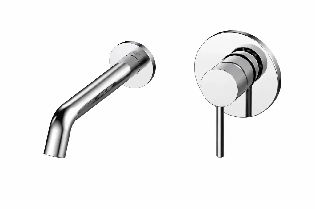[MDA70] Chrome-Look Wall-Mounted Concealed Wash Basin Faucet with Curved Spout and Pin Lever