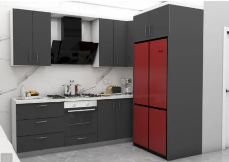 Dark Grey and Red 4 m Laminated MDF Kitchen Cabinet (Anthracite)