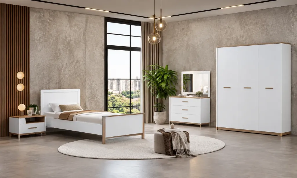 Ensemble de meubles Cadiz blanc London Youngroom avec armoire 3 portes et lit 90 x 190