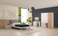 Leda Youngroom Light Grey and White Youth Bedroom Set with 3 Door Wardrobe and 90 x 190 Bedstead