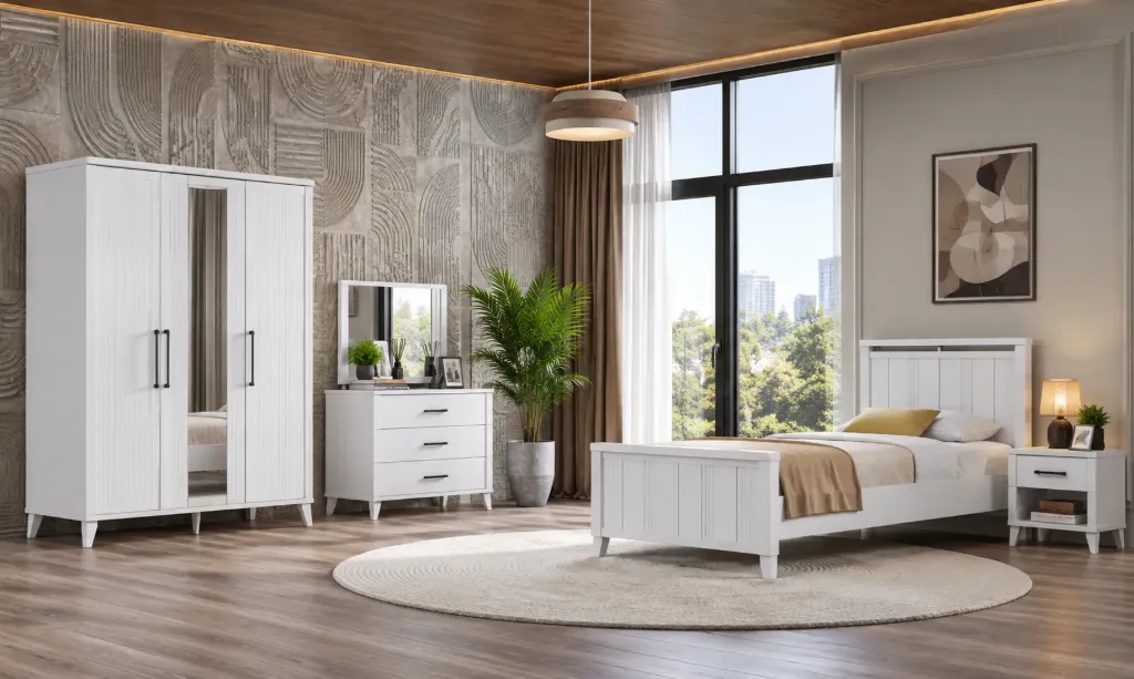 Violette Youngroom White Torino Bedroom Furniture Set with 3 Door Wardrobe and 90 x 190 Bedstead
