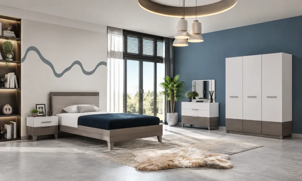 Ensemble de mobilier pour chambre jeune Soci Youngroom Granite Blanc avec armoire 3 portes et lit 90 x 190