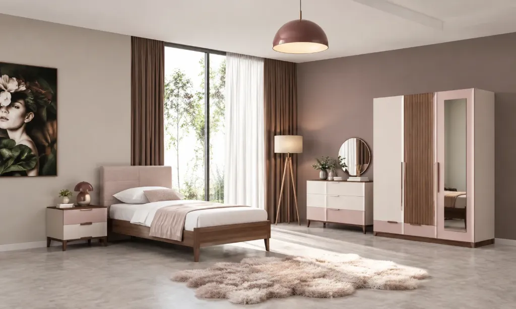 Petra Youngroom Massa Selenit Youth Room Furniture Set with 3 Door Wardrobe and 90 x 190 Bedstead