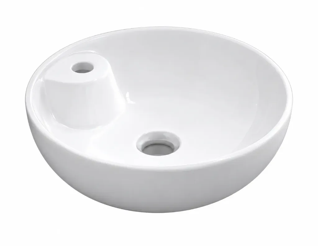 [0101-9455] Lavabo rond blanc à poser avec trou pour mitigeur