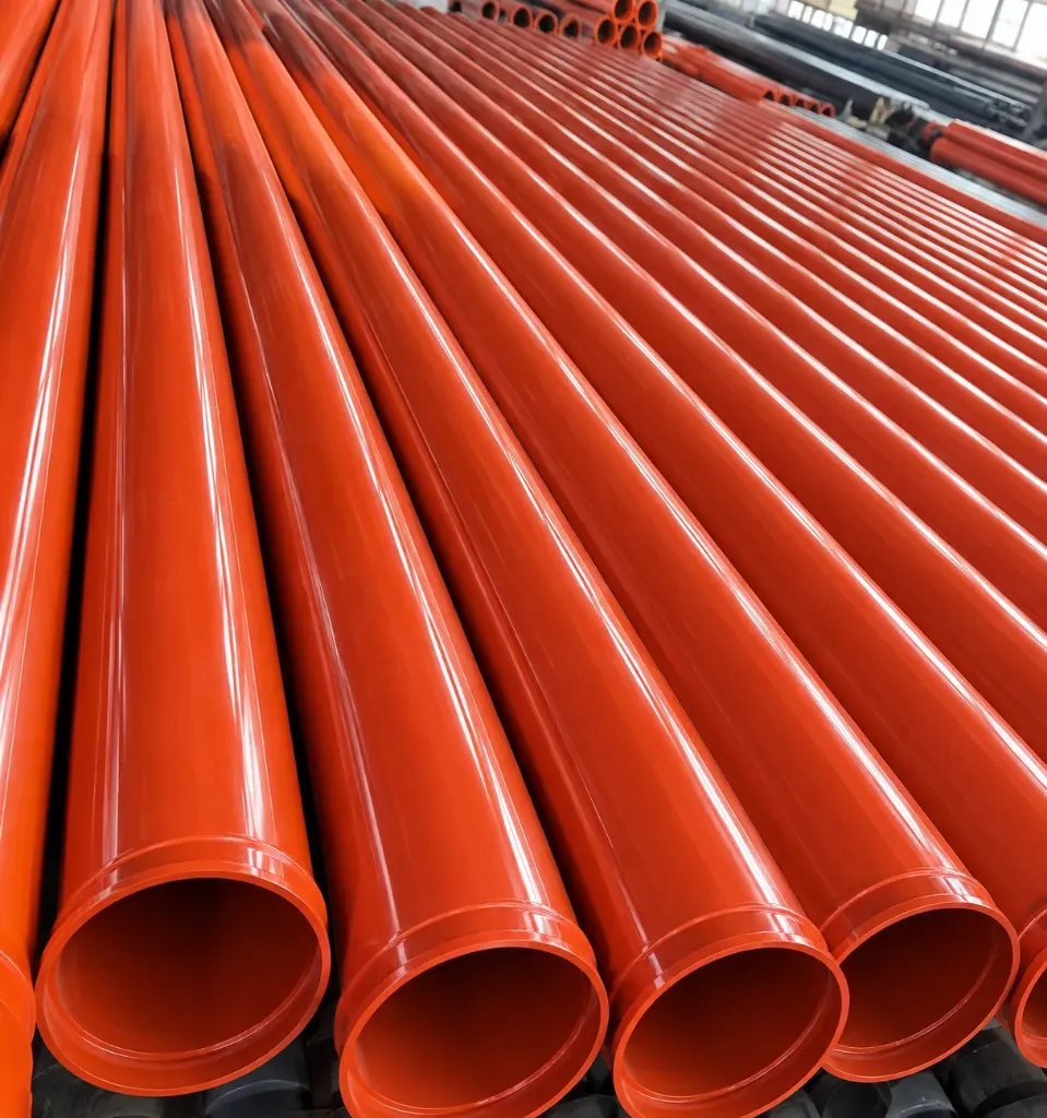 Tube en acier sans soudure rouge avec extrémités rainurées, 114,3 mm x 6,02 mm, ASTM A 106 Gr.B
