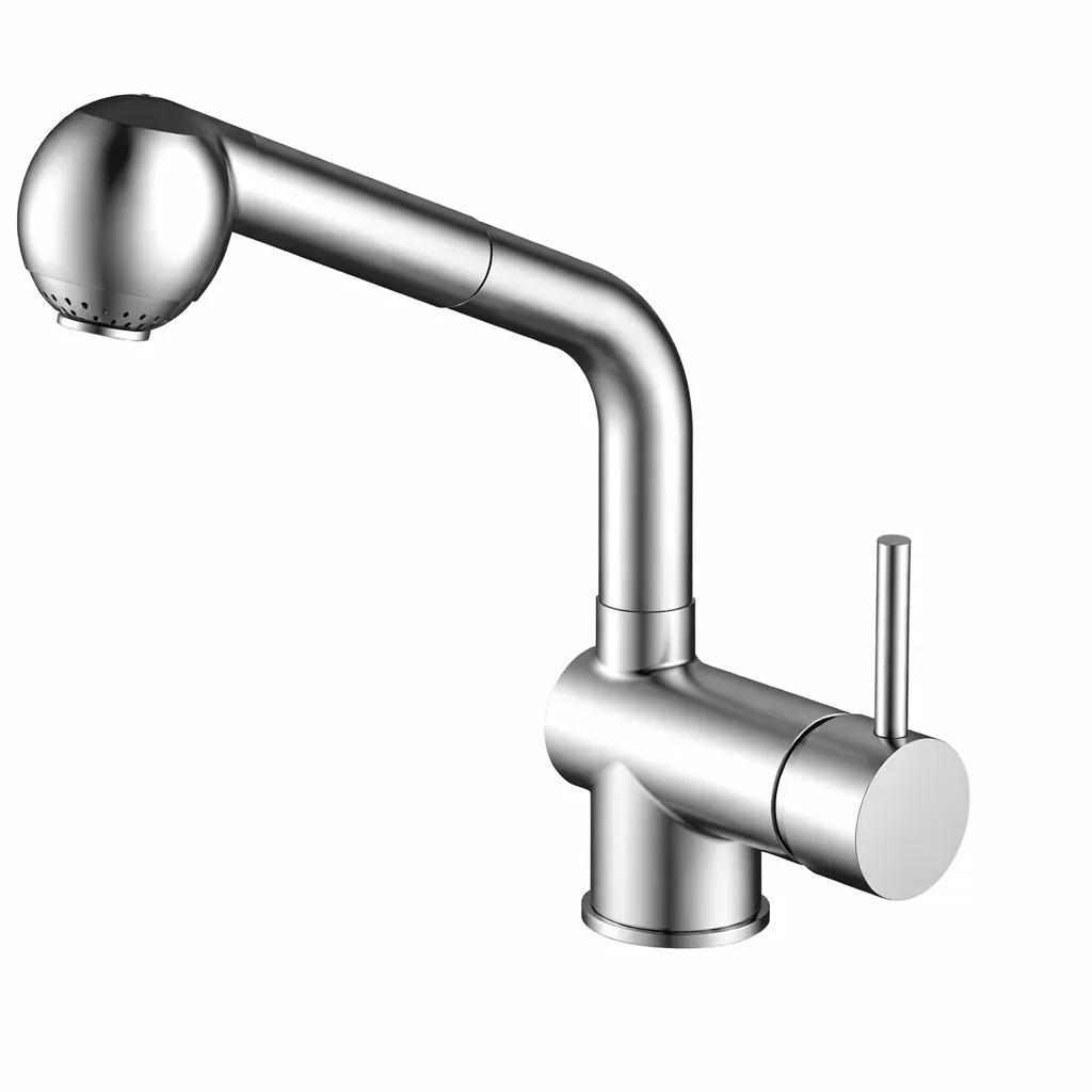 [MES70] Espina Chrome-Look Pull-Out Spray Sink Faucet with Single Pin Lever