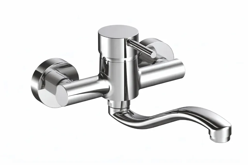 [MAE70] Espina Chrome-Like Wall-Mounted Curved Spout Sink Faucet with Pin Lever