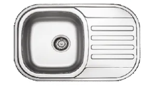 Built-In Single Bowl Sink with Right Drainboard, 73 x 48, 0.6 mm