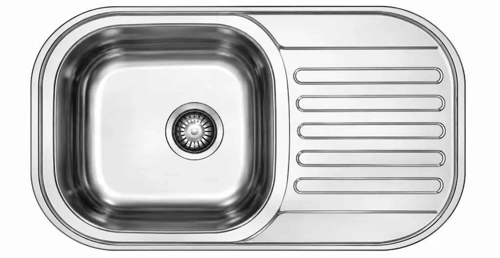 Évier encastré à cuve simple avec égouttoir droit nervuré et film décoratif, des dimensions 73 x 48, 0,6 mm