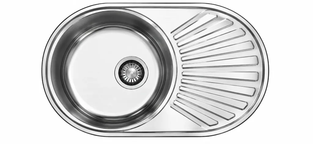 Built-In Sink with Round Bowl and Ribbed Drainer