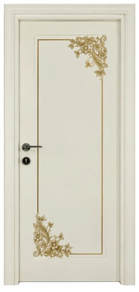 Kosem Cream Varakh Door with Gold-Look Ornate Panel Detail (86x205, 10cm)