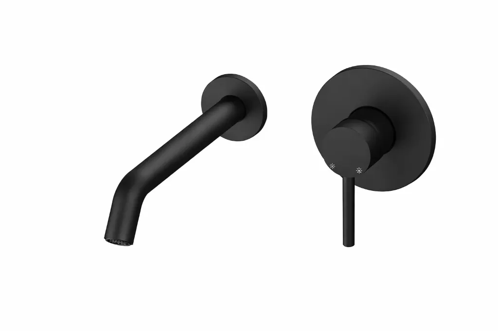 Espina Black Wall-Mounted Concealed Wash Basin Faucet with Curved Spout