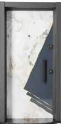 Ultram Series Exterior Door with Angular Accent Panel and Vertical Pull Handle