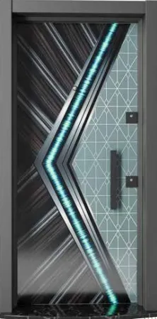 Ultram Series Dark Geometric Exterior Door with Vertical Pull Handle