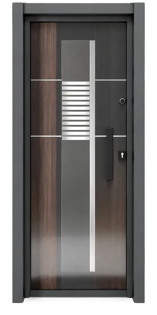 Ultram Series Dark Modern Exterior Door with Vertical Glazed Panels