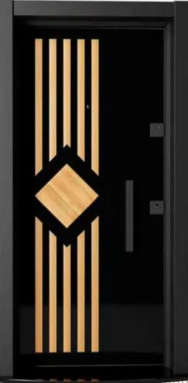Embossed Series Black Exterior Door with Wood-Look Diamond Accent