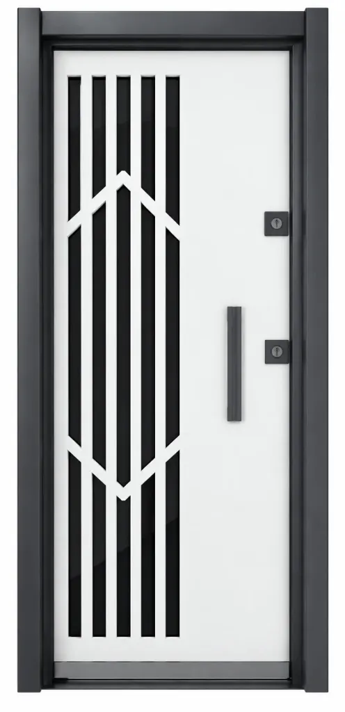 Porte extérieure blanche de la série embossée de luxe avec design géométrique vertical