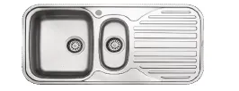 Évier encastré soudé 1,5 cuves aspect argent avec égouttoir droit, 0,7 mm
