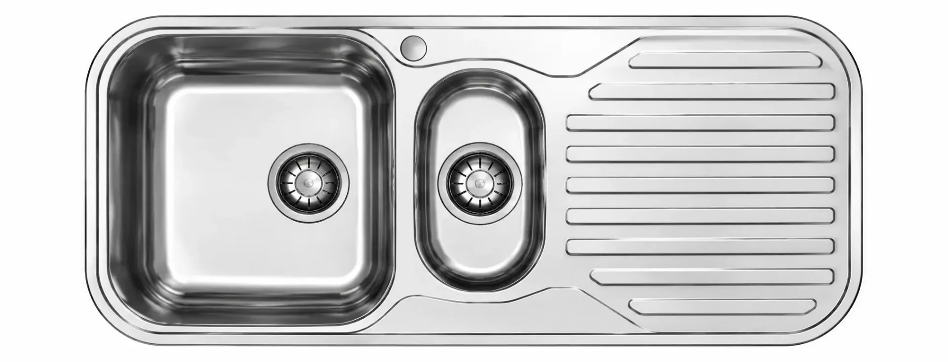 Silver-Look Built-In 1.5-Bowl Welded Sink with Right Drainer, 0.7 mm
