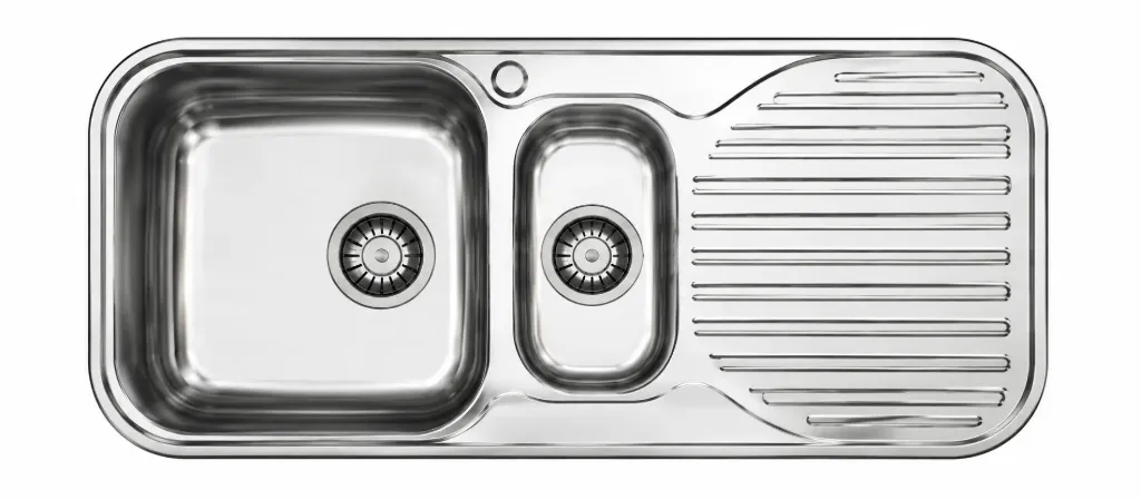 Built-In 1.5-Bowl Welded Sink with Drainer, 100 x 48, 0.7 mm