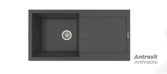 P-X1 Dark Granite Quartz 1 Bowl Sink with Side Drainer 98 x 49.5 cm (Anthracite)