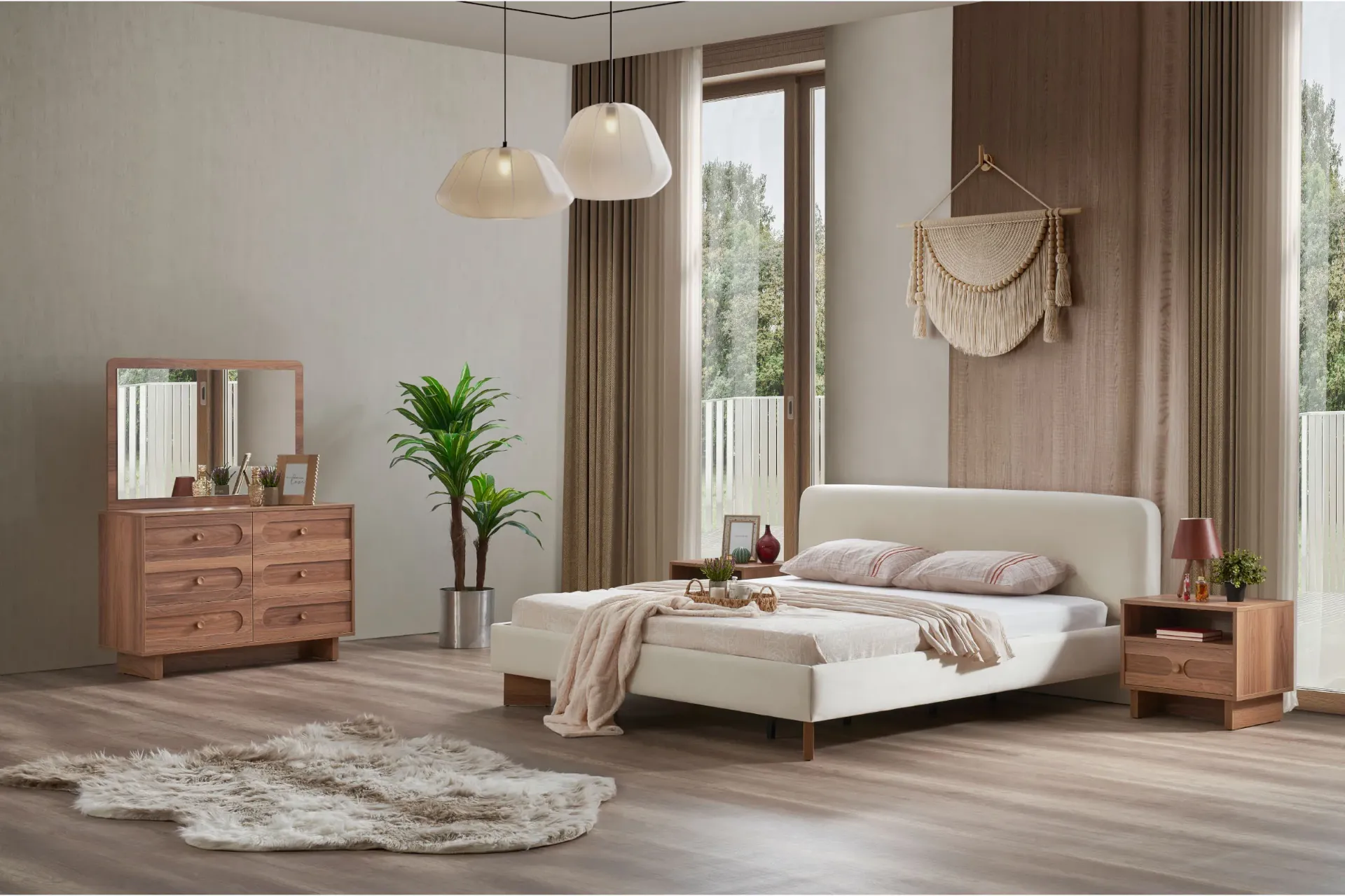 Ensemble complet de chambre Ren blanc et aspect bois Hazar