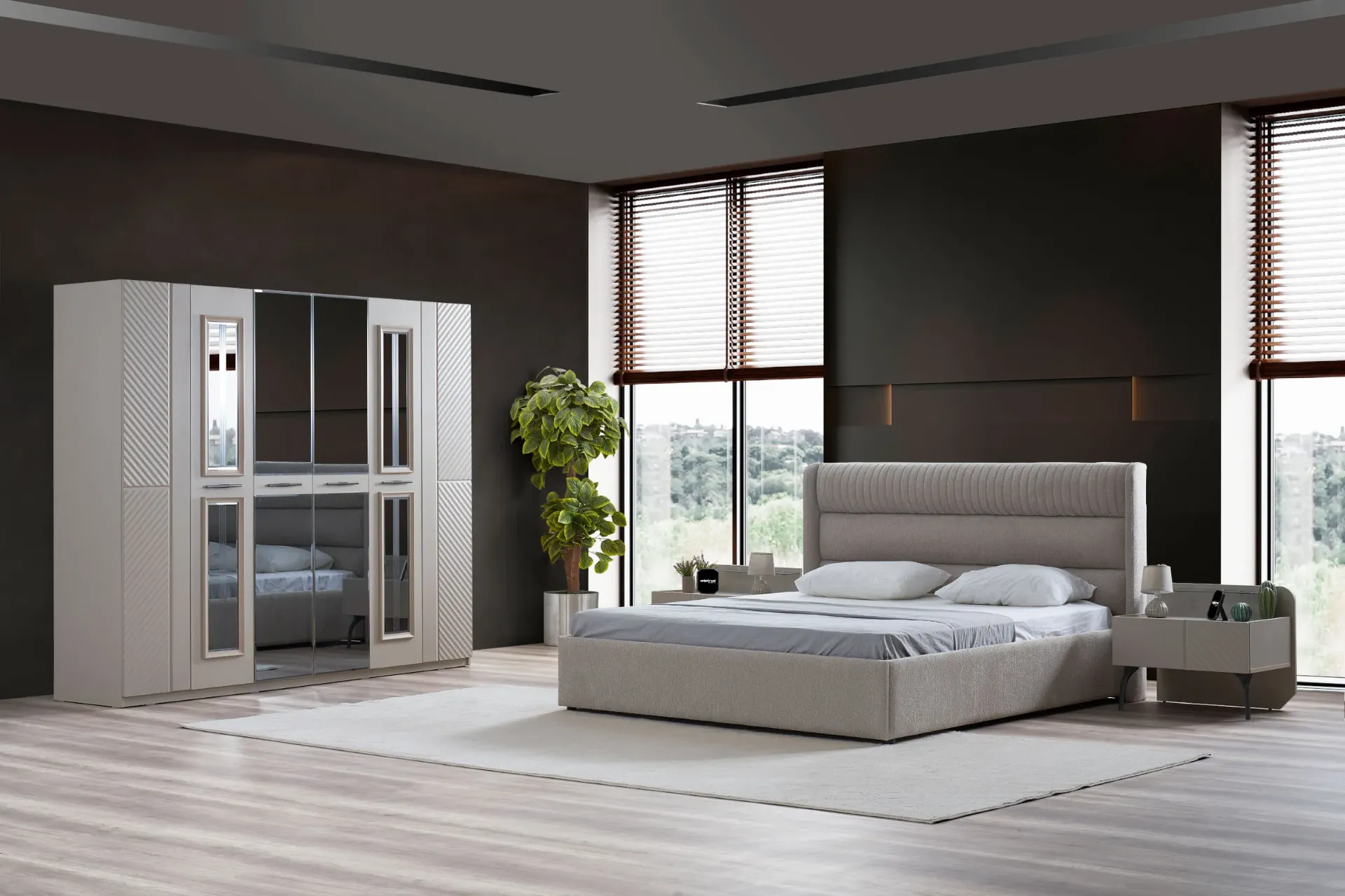 Ensemble de chambre Luna en couleur grès et travertin