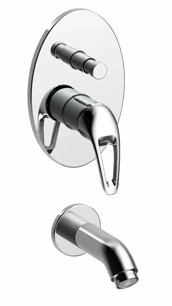 [MAB120] Adrio Chrome-Look Concealed Wall-Mounted Bathroom Faucet with Lever Handle and Curved Spout