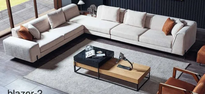 Light Beige L-Shaped Corner Sofa Set