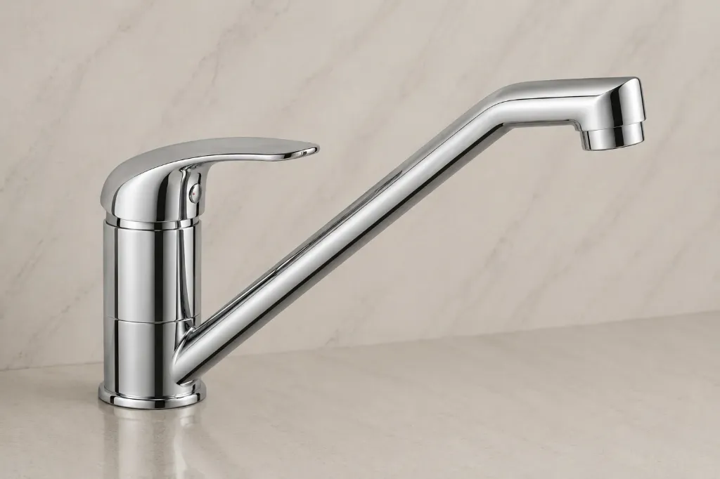 [MEB120] Robinet d'évier à levier unique Adrio aspect chrome avec bec pivotant incliné