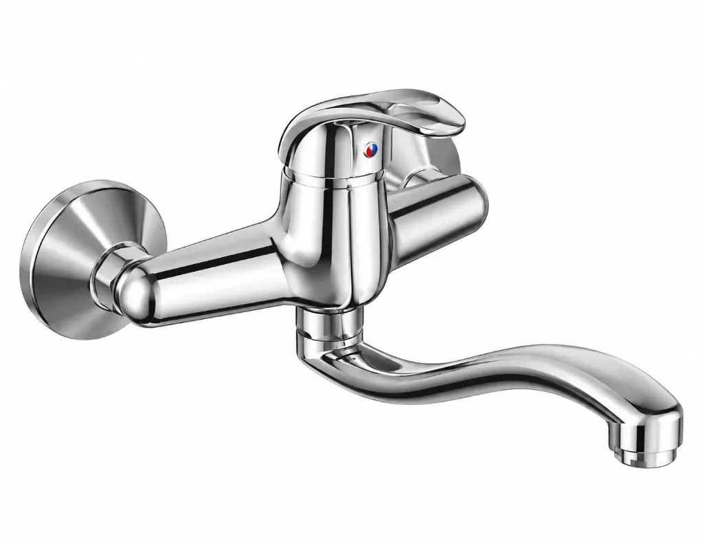 Adrio Silver Wall-Mounted Curved Spout Sink Faucet with Single Lever
