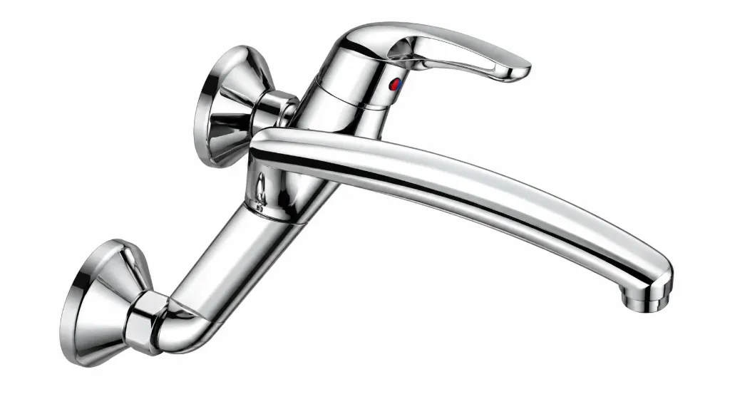 Adrio Chrome-Look Wall-Mounted Curved Spout Sink Faucet with Top Lever