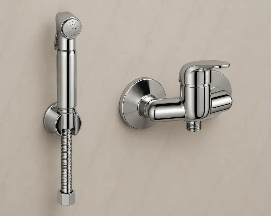 Adrio Polished Silver Wall-Mounted Bidet Set with Handheld Spray