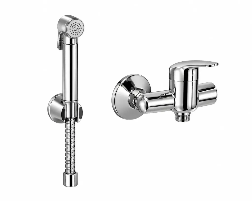 Ensemble de bidet mural Adrio argent poli avec douchette à main
