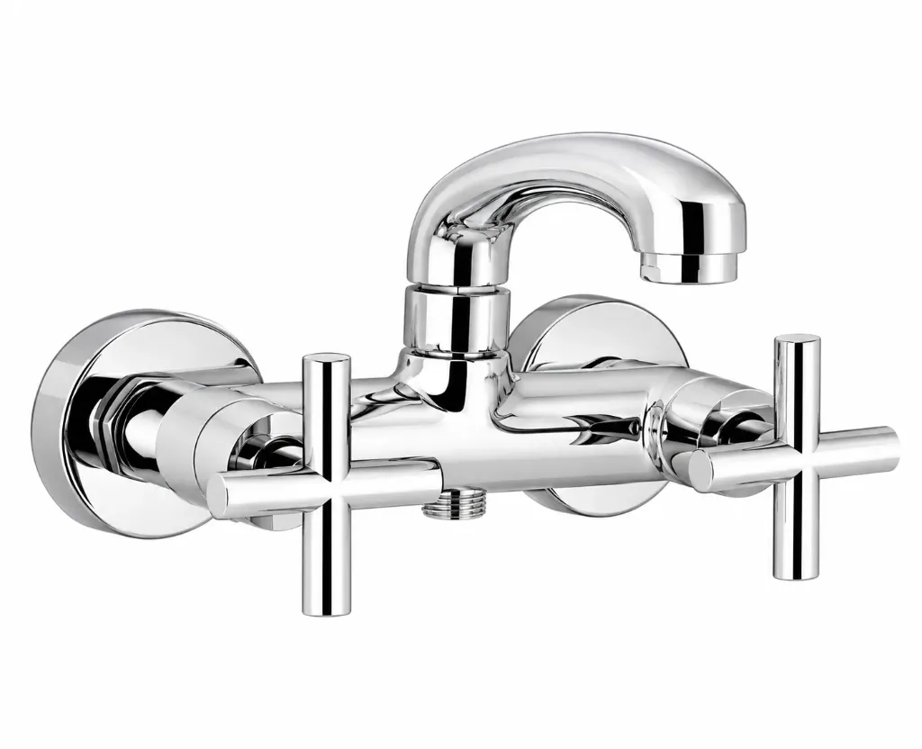 Nino Chrome-Like Wall-Mounted Curved Spout Sink Faucet with Dual T Handles