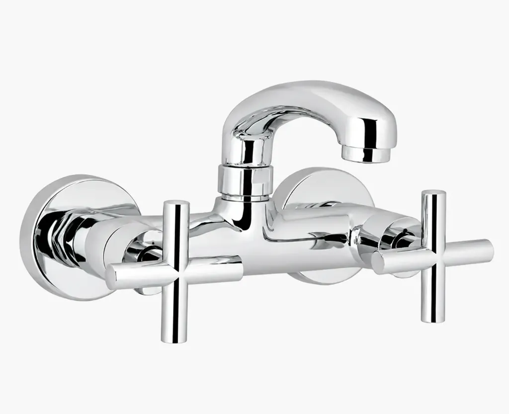 Nino Chrome-Like Wall-Mounted Curved Spout Sink Faucet with Dual T Handles