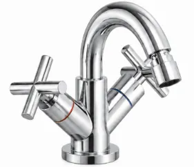 Robinet de bidet Nino aspect chrome à bec haut avec poignées croisées