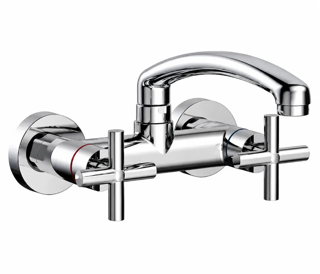 [ADE05] Nino Chrome-Look Wall-Mounted Sink Faucet with Dual Cross Handles