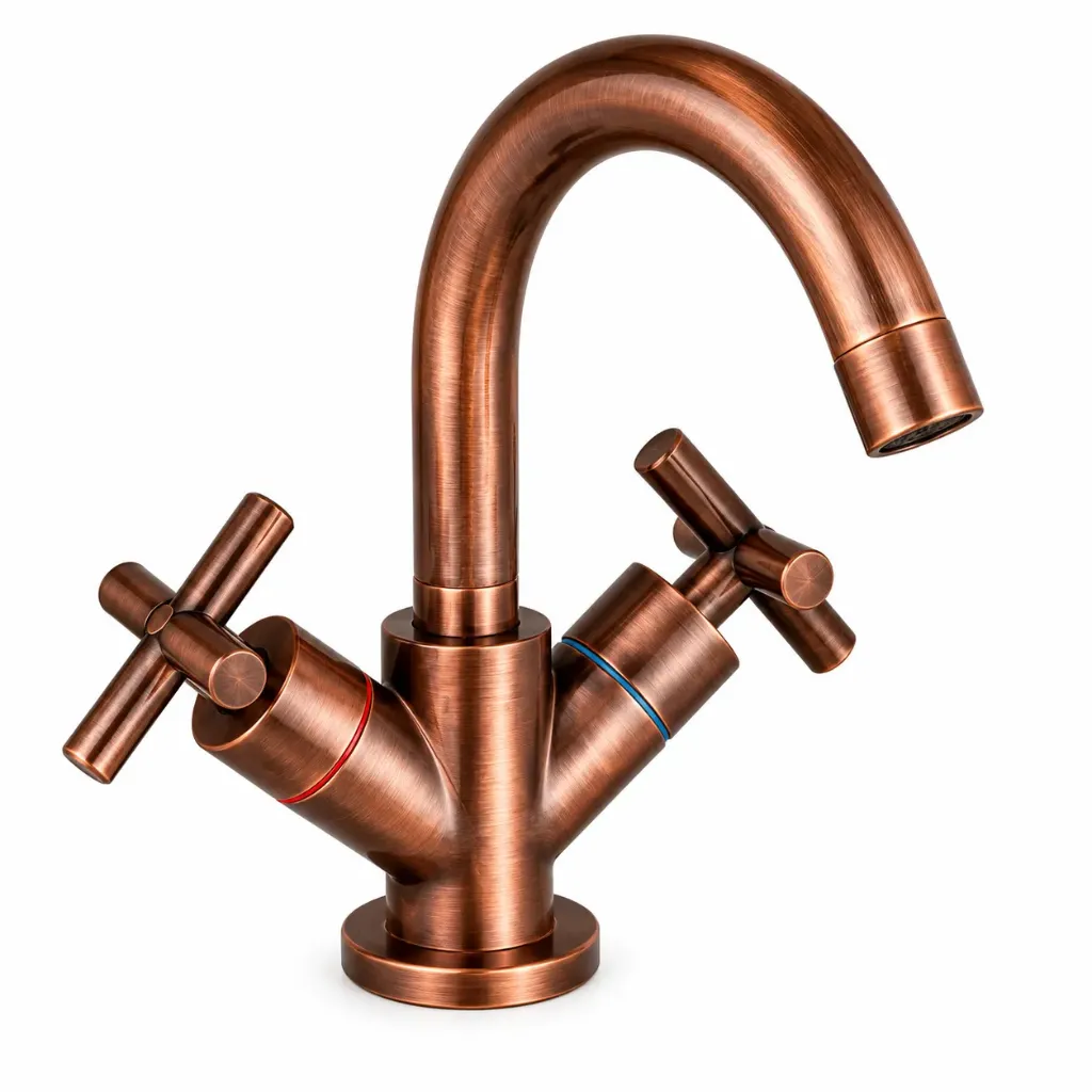 [DLB05-B] Robinet de lavabo Nino à bec pivotant haut en cuivre avec poignées croisées