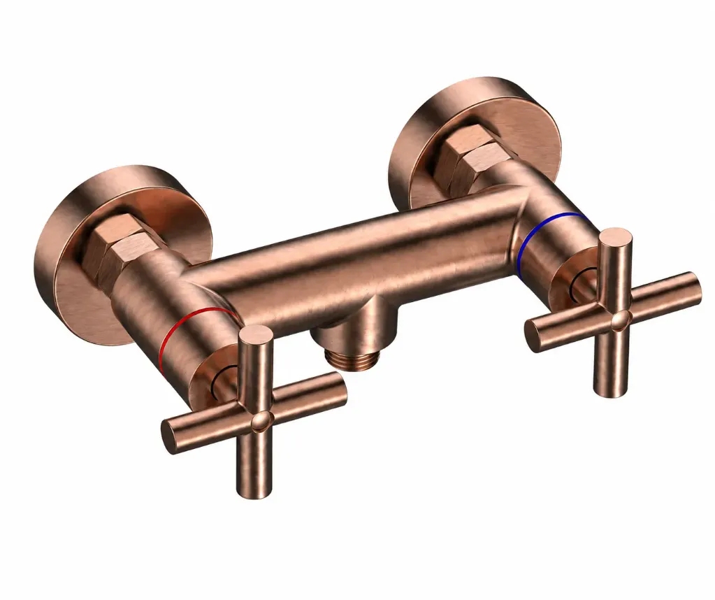 Nino Copper-Toned Wall-Mounted Dual Cross-Handle Shower Armature