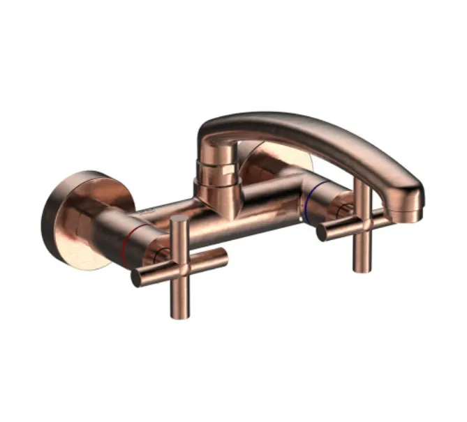 Nino Applique Copper-Tone Wall-Mounted Curved Spout Sink Faucet with Dual Lever Handles