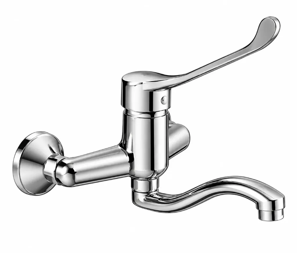 [MAL45] Robinet de lavabo mural accessible aspect chrome avec poignée levier allongée