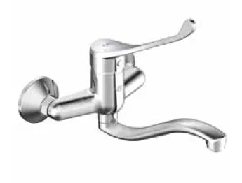 [MAE45] Robinet de lavabo mural accessible aspect chrome avec levier prolongé